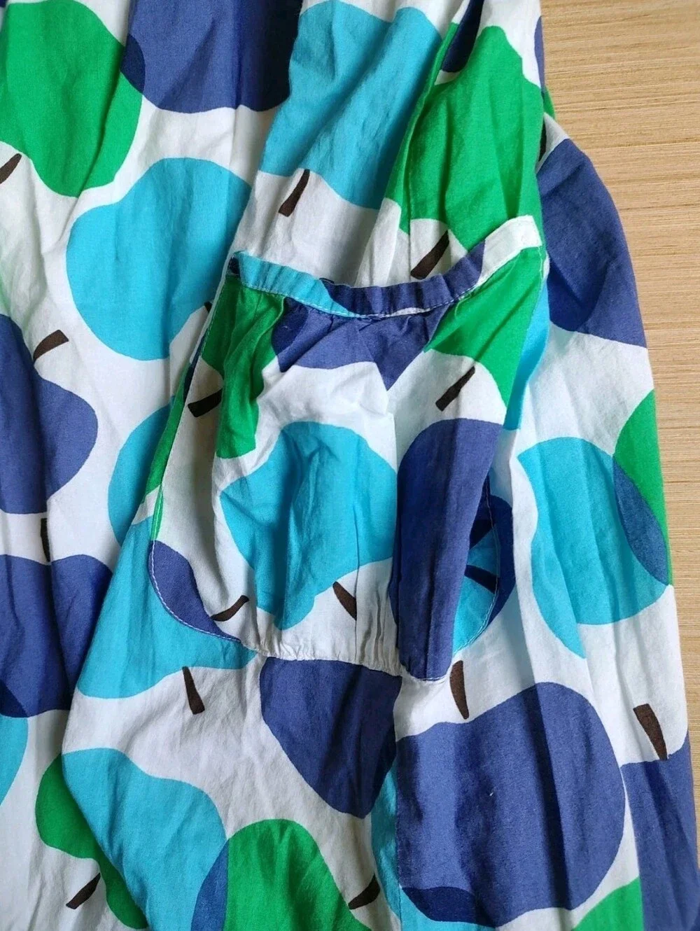 Mini Boden Girls Dress White Blue Green Ruffle Straps Apple Zip Pockets 13 14 Y